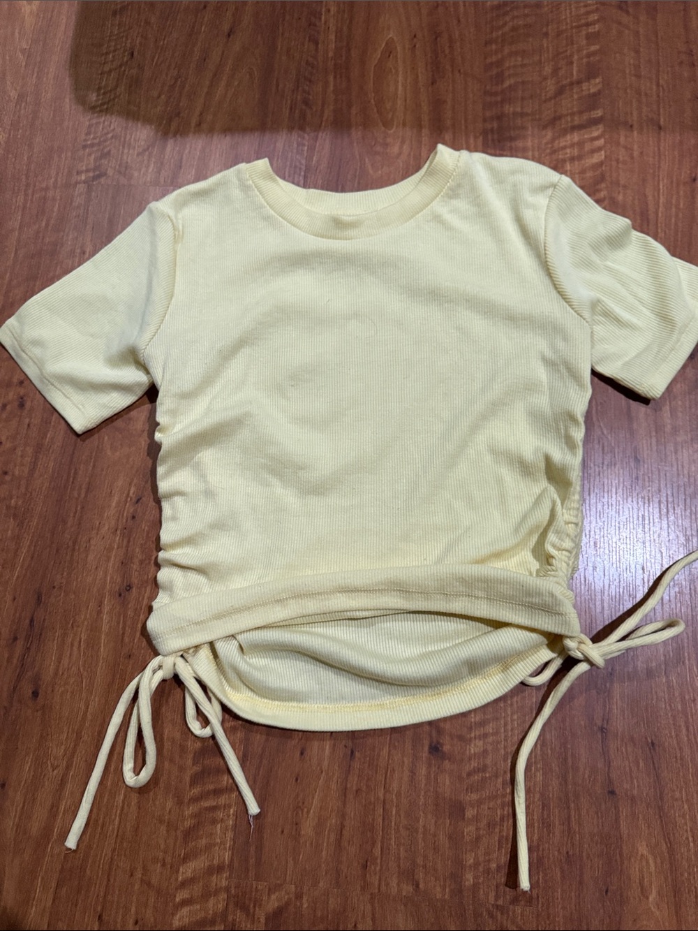 Zara Kids Short-Sleeve Ribbed Drawstring Top - Pale Yellow